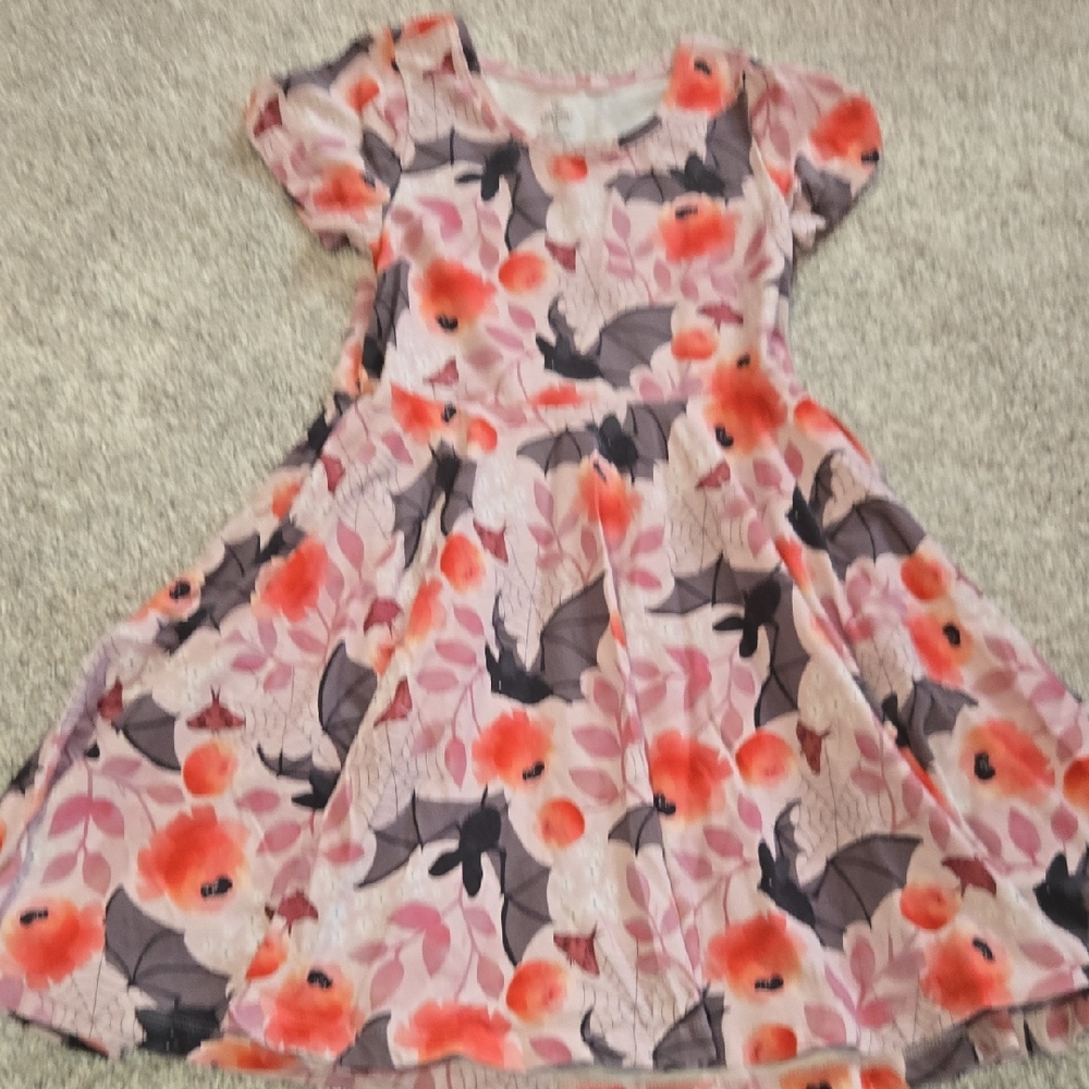 Princess Awesome Girls Pink Floral & Bat Print Twirl Dress by